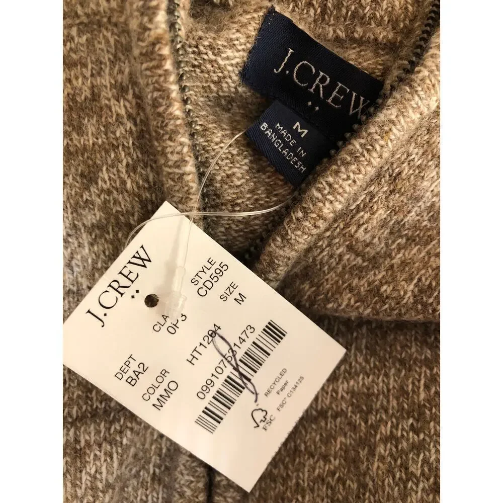 J. Crew Marled Sweater Half Zip Supersoft Lambswool Blend Mole Brown NWT Medium